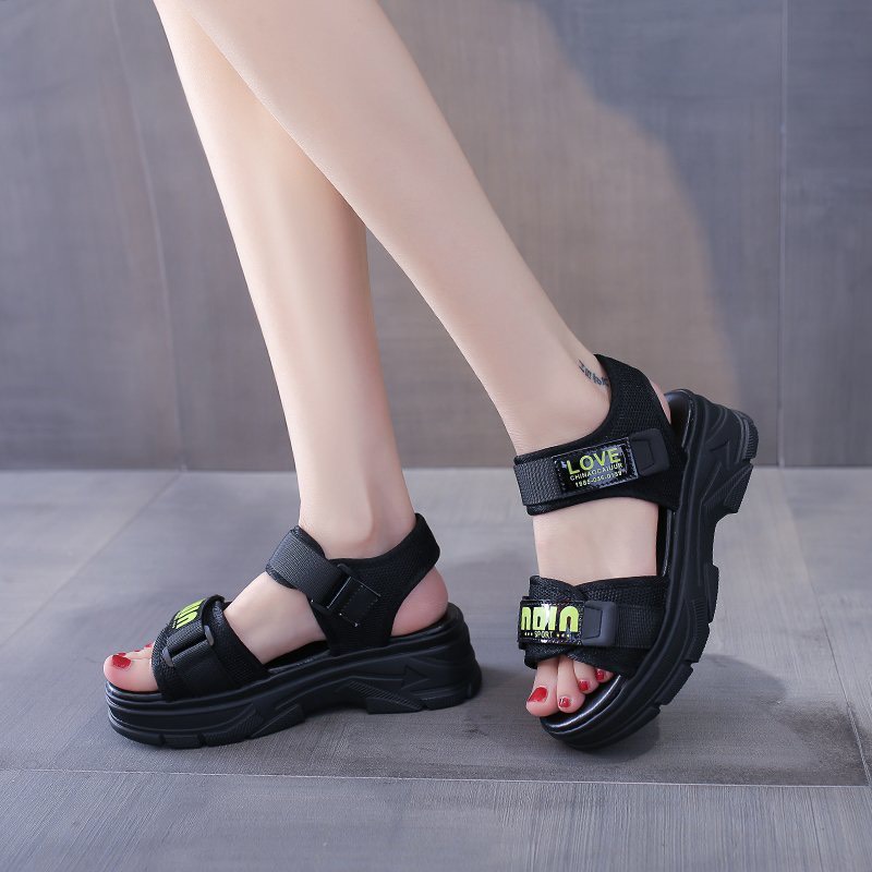 Sandal nữ  VIDEO THẬT độn đế 5 cm quai dán chữ Love