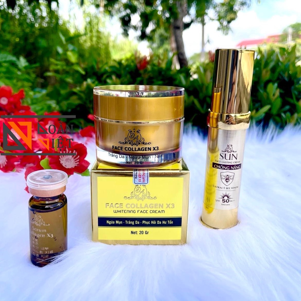 [Combo X3 Mỹ phẩm Đông Anh] Serum collagen X3, chống nắng X3, Kem face collagen X3 ngừa thâm nám, trắng da, phục hồi da