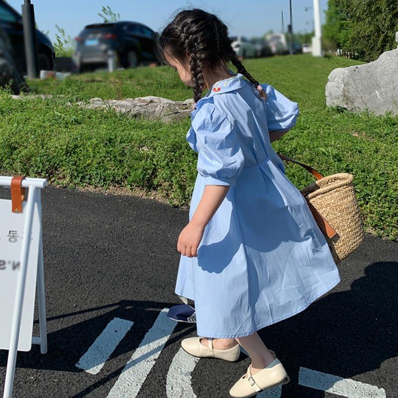 Váy tay phồng thêu hoa đáng yêu xinh xắn dành cho bé gái 2-7 tuổi