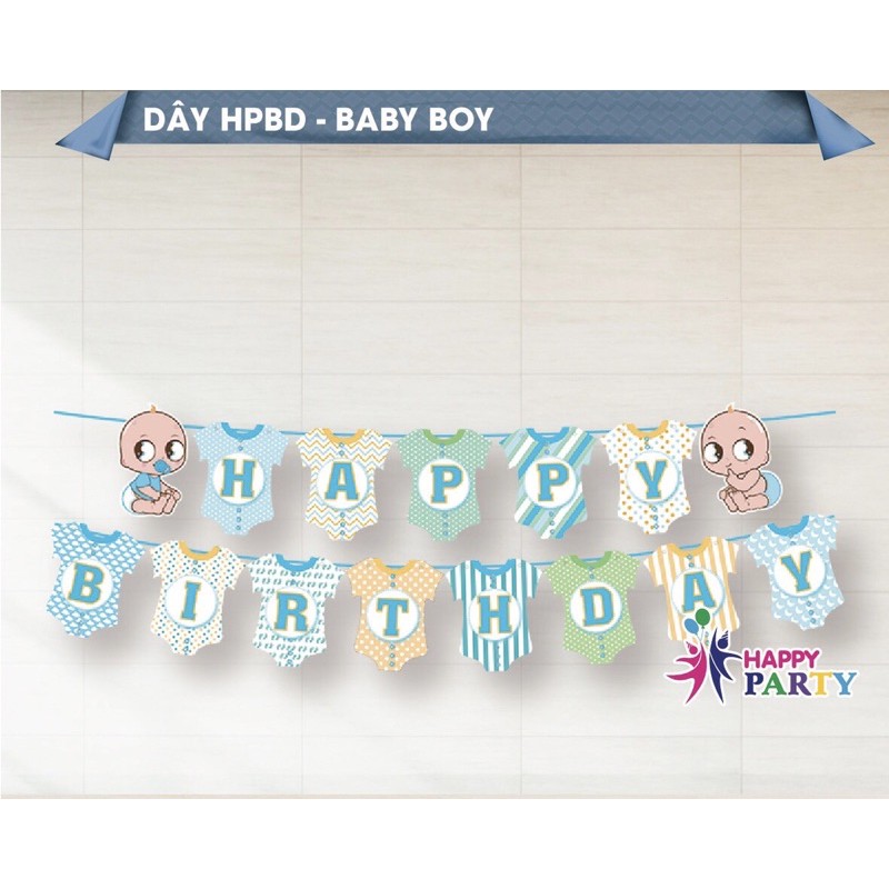 Dây chữ Happybirthday kiểu trang trí chuột, em bé, công chúa, siêu nhân, phi hành gia, heo Hồng