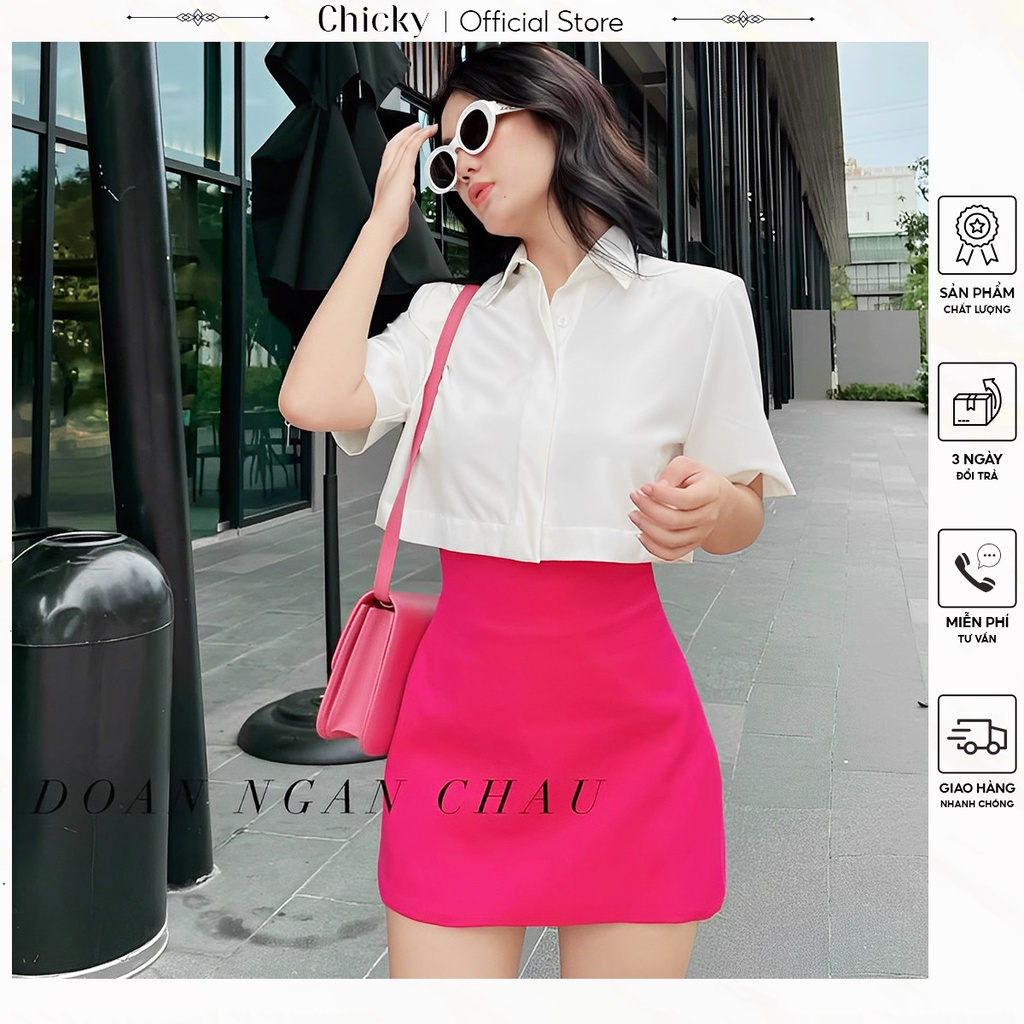 set bộ đồ nữ áo crotop cổ sơ mi tay ngắn phối cùng chân váy mini năng động trẻ trung(có lót)