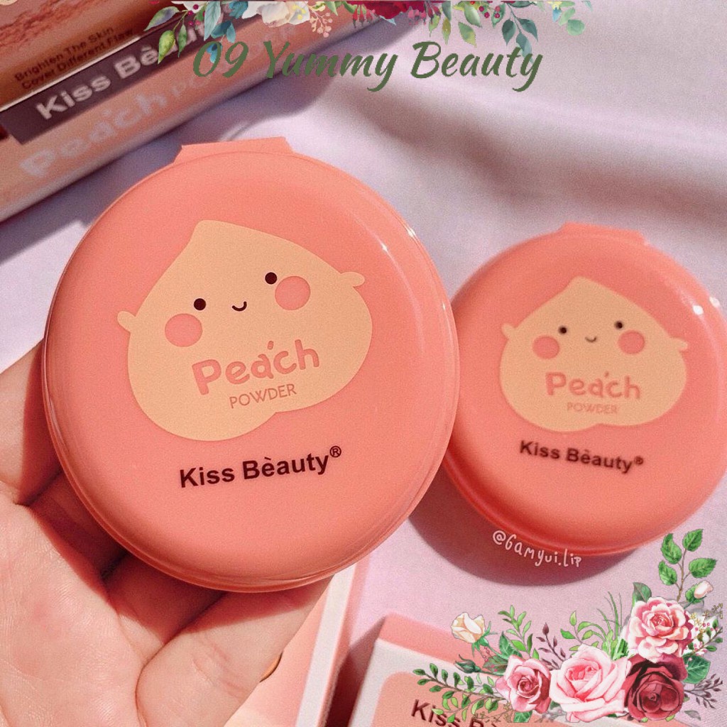 Ảnh thật 🎀 Phấn nền Đào Peach Powder Makeup Kiss Beauty chính hãng nội địa mềm mịn kiềm dầu phấn phủ