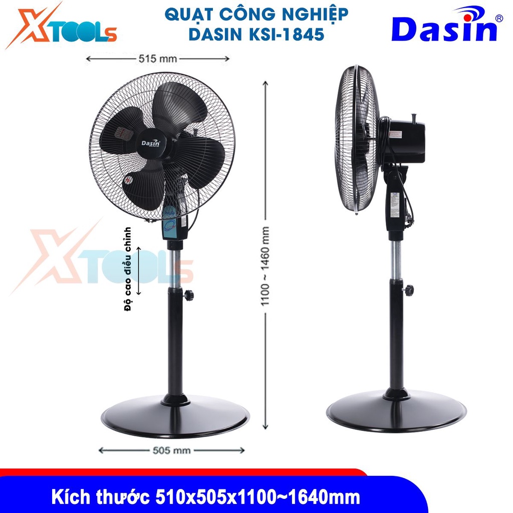 Quạt đứng Dasin KSI-1845 màu đen, công suất 126W, 3 mức tốc độ, sải cánh 45cm [CHÍNH HÃNG][XTOOLS]