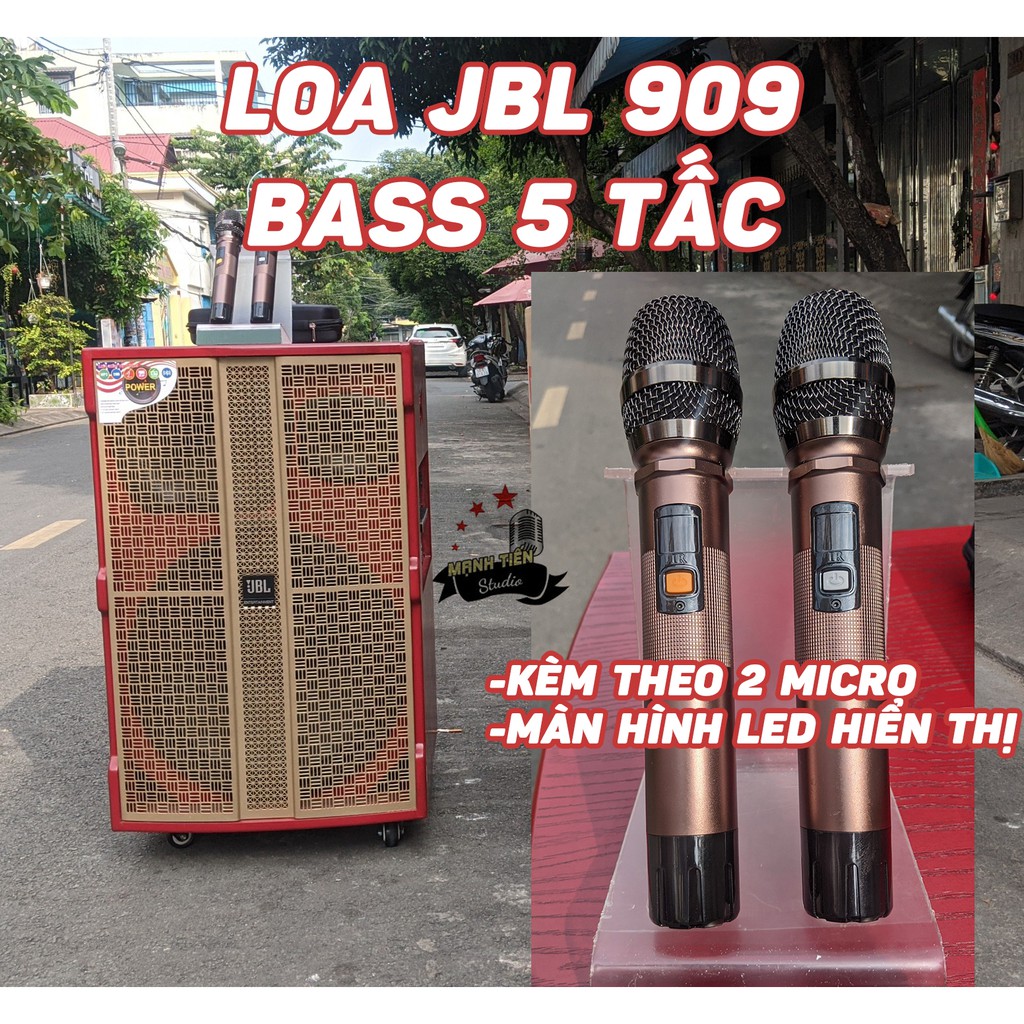 [BASS 5 TẤC] Loa kèo JBL 909 bluetooth bass 5 tấc kèm 2 micro không dây dành cho hát karaoke gia đình, giá rẻ chính hãng