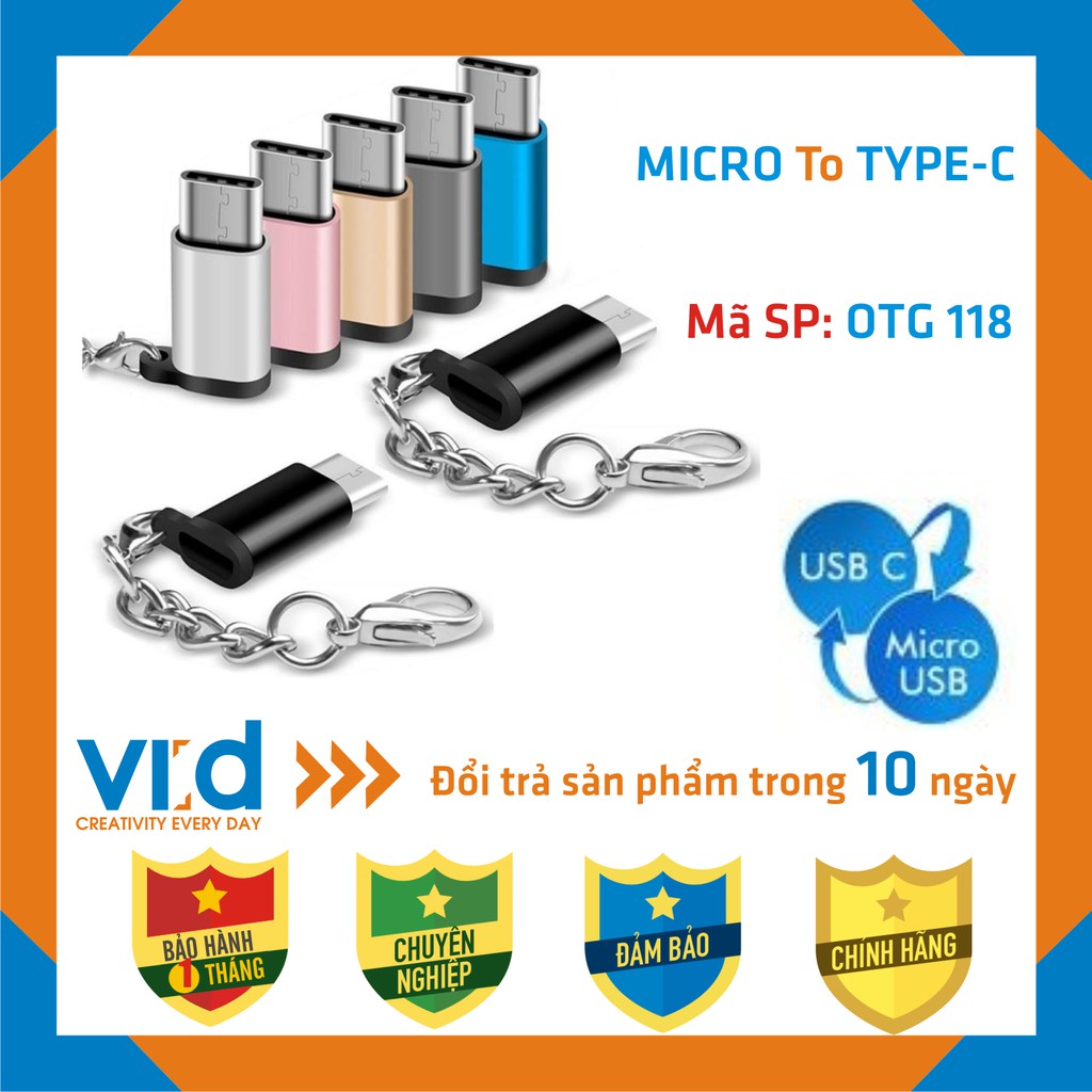 Đầu Chuyển Đổi MICRO USB To Type C nhôm, nhựa - Bảo hành 1 tháng!!!