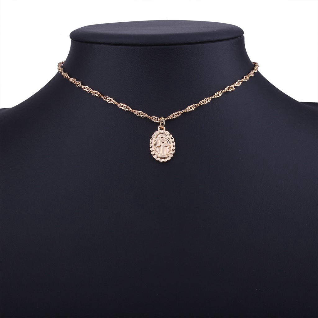 Dây chuyền hợp kim hai lớp mặt hình học và cây thánh giá màu vàng thời trang