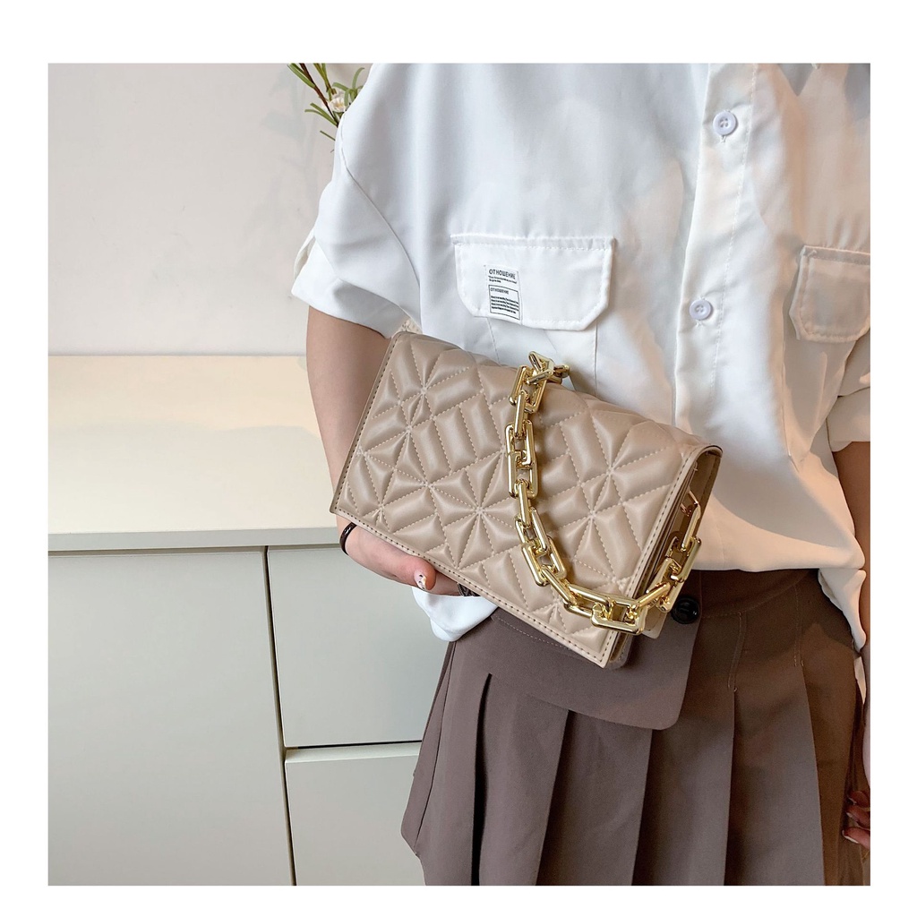 Túi Đeo JASMIN NOIR Chéo Nắp Gập Họa Tiết Caro Phối Dây Đeo Sợi Xích Thời Trang Cho Nữ