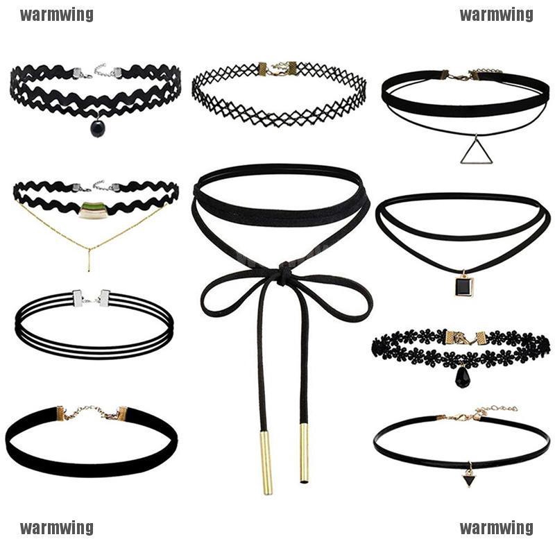 Set 10 Vòng Cổ Choker Dây Nhung Đen Phong Cách Gothic