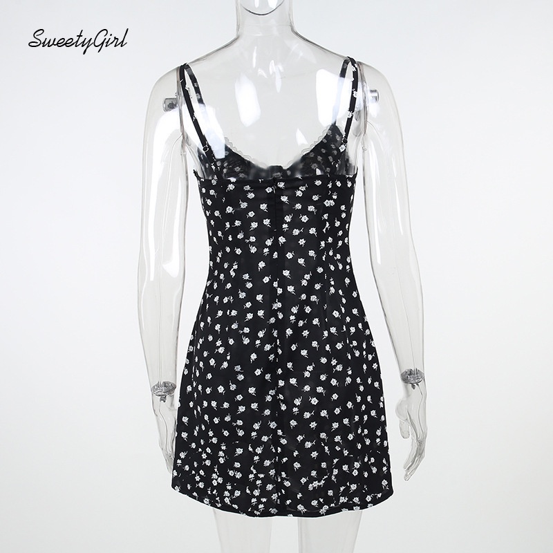 Đầm Ôm Hai Dây Cổ Chữ V Hở Lưng In Họa Tiết Hoa Có Khóa Kéo Dành Cho Nữ