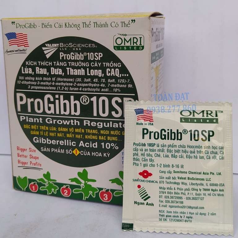 Phân Bón Gibber GA3 Gibberellic Acid 100% - Kích thích tăng trưởng Progibb 10SP nhập khẩu Mỹ