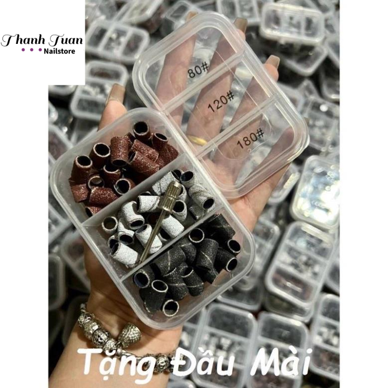 Nhám hộp 60 chiếc 3 kích cỡ khác nhau chuyên dụng cho máy mài móng nail(tặng đầu gài nhám) - Phụ kiện đồ nail