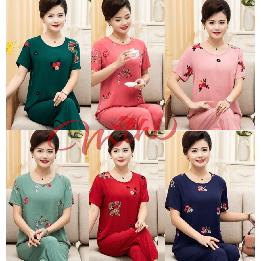 ❁Bộ đồ trung niên nữ đẹp B83 - cho mẹ Quần áo kiểu thời trang người lớn tuổi ngủ mặc nhà Bigsize ! vv