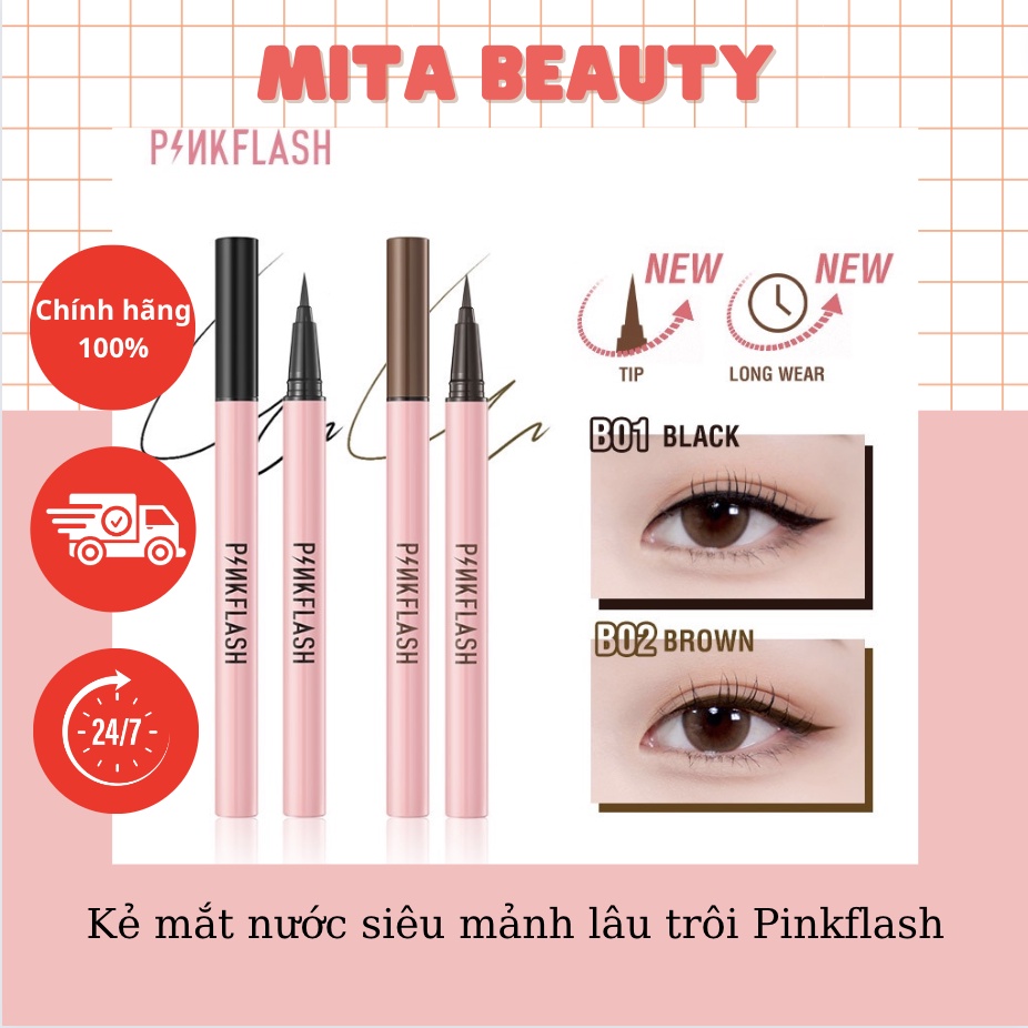 Bút kẻ mắt Pinkflash dạng lỏng nhanh khô màu đen màu nâu chất lì chống nước lâu trôi 30g