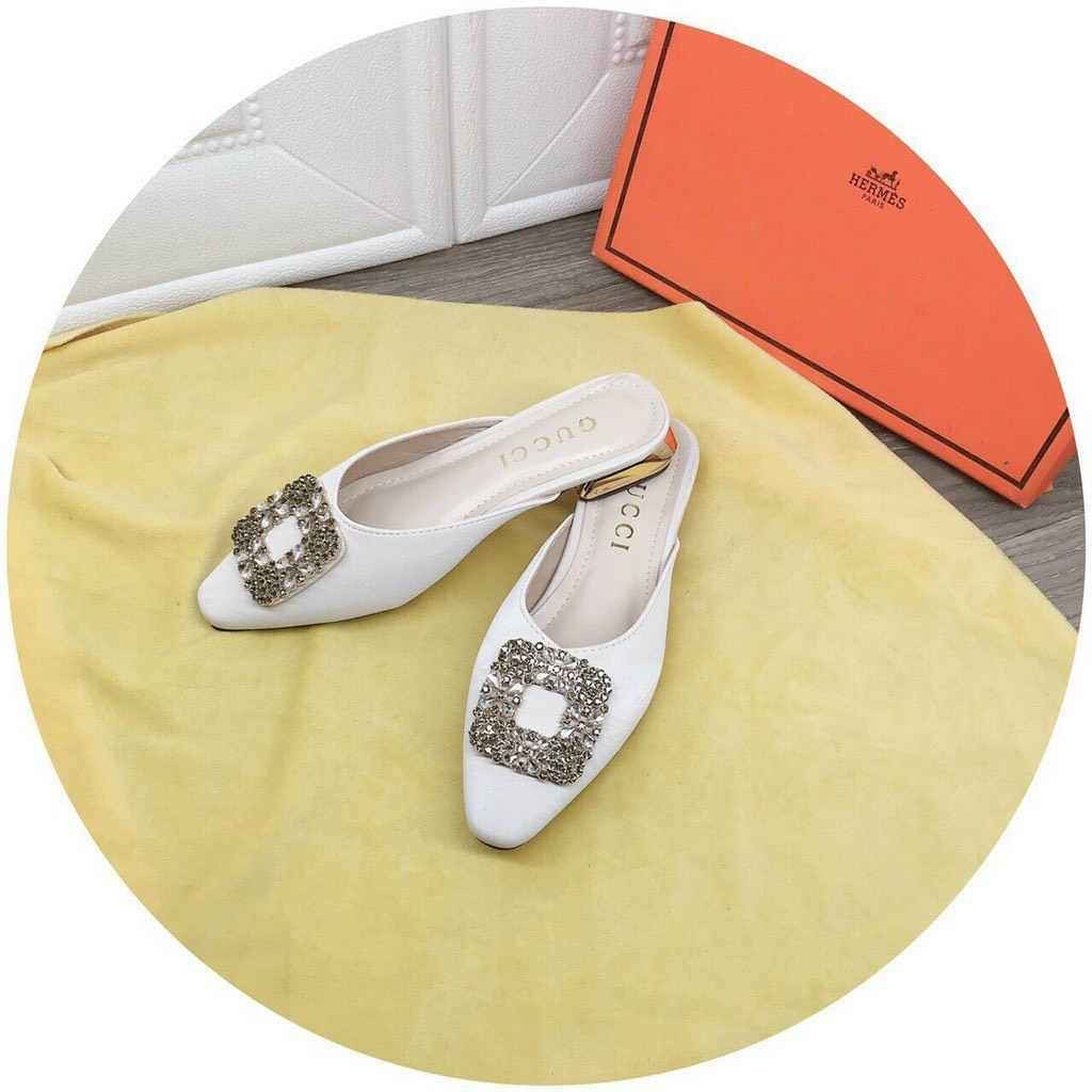 Giày sục nơ vuông đính đá gót mạ chống xước - 2P