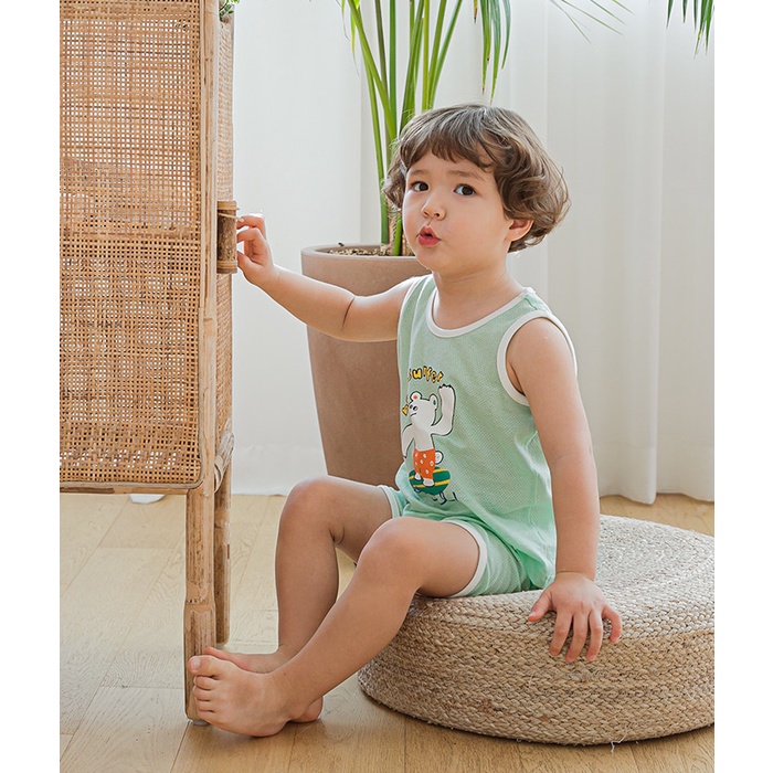 [100% HÀNG NHẬP TỪ HÀN VỀ, HÀNG CÓ SẴN] Bộ sát nách mẫu Gấu Lướt Ván Xanh Mint Lưới hãng Cordii mã CG133 rất dễ thương