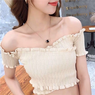 Áo Croptop Trễ Vai Phối Nơ Thiết Kế Hở Lưng Quyến Rũ