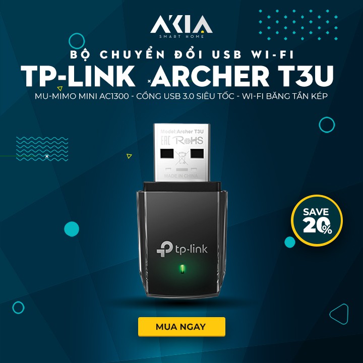 Bộ Thu Wifi TP-Link Archer T3U MU-MIMO Mini AC1300 Băng Tần Kép - Cổng USB 3.0 - Hàng Chính Hãng