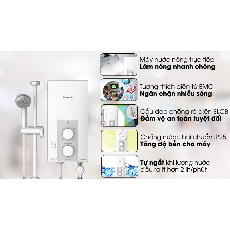 ☄️Hàng Chính Hãng ☄️Máy Nước Nóng Không Có Bơm Trợ Lực Panasonic DH-3RL2VH