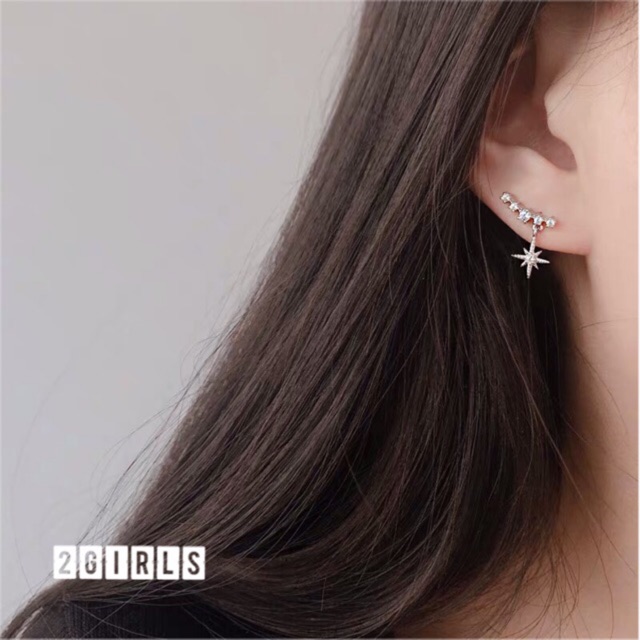 E1-135 Bông tai, khuyên tai viền tai bạc ý 30% đá sáng kiểu mới cực xinh