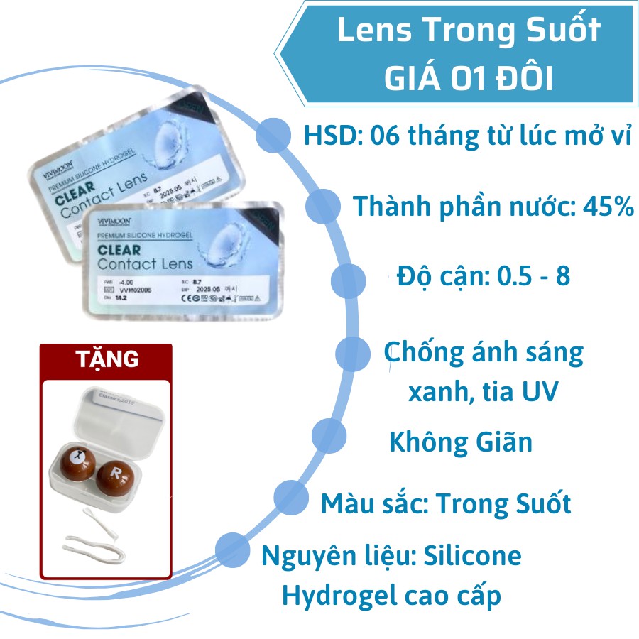 Kính Áp Tròng Trong Suốt VIVIMOON ICE CLEAR - Lens Cận Trong Suốt Chính Hãng Hàn Quốc