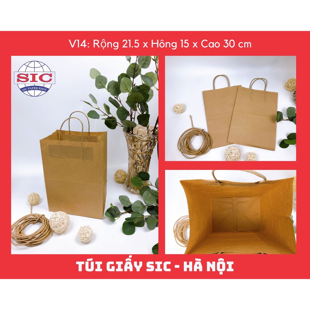 [SET 10 CHIẾC] TÚI GIẤY KRAFT V14: 21.5x15x30 cm CÓ QUAI ( ẢNH THẬT)