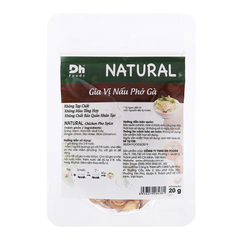 Gia vị phở gà DH Foods Natural gói 20g - Gói gia vị nấu phở Gà Thơm, Ngon, Chuẩn Vị