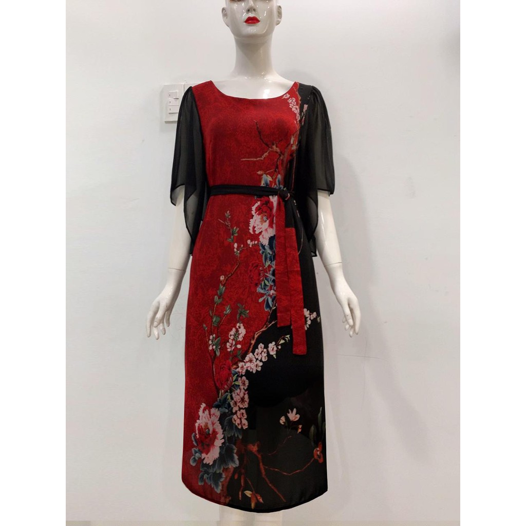 BIGSIZE - ĐẦM SUÔNG TUỔI TRUNG NIÊN NHIỀU SIZE KIỂU ĐẦM SUÔNG TAY CÁNH TIÊN IN HOA MẪU ĐƠN D3285