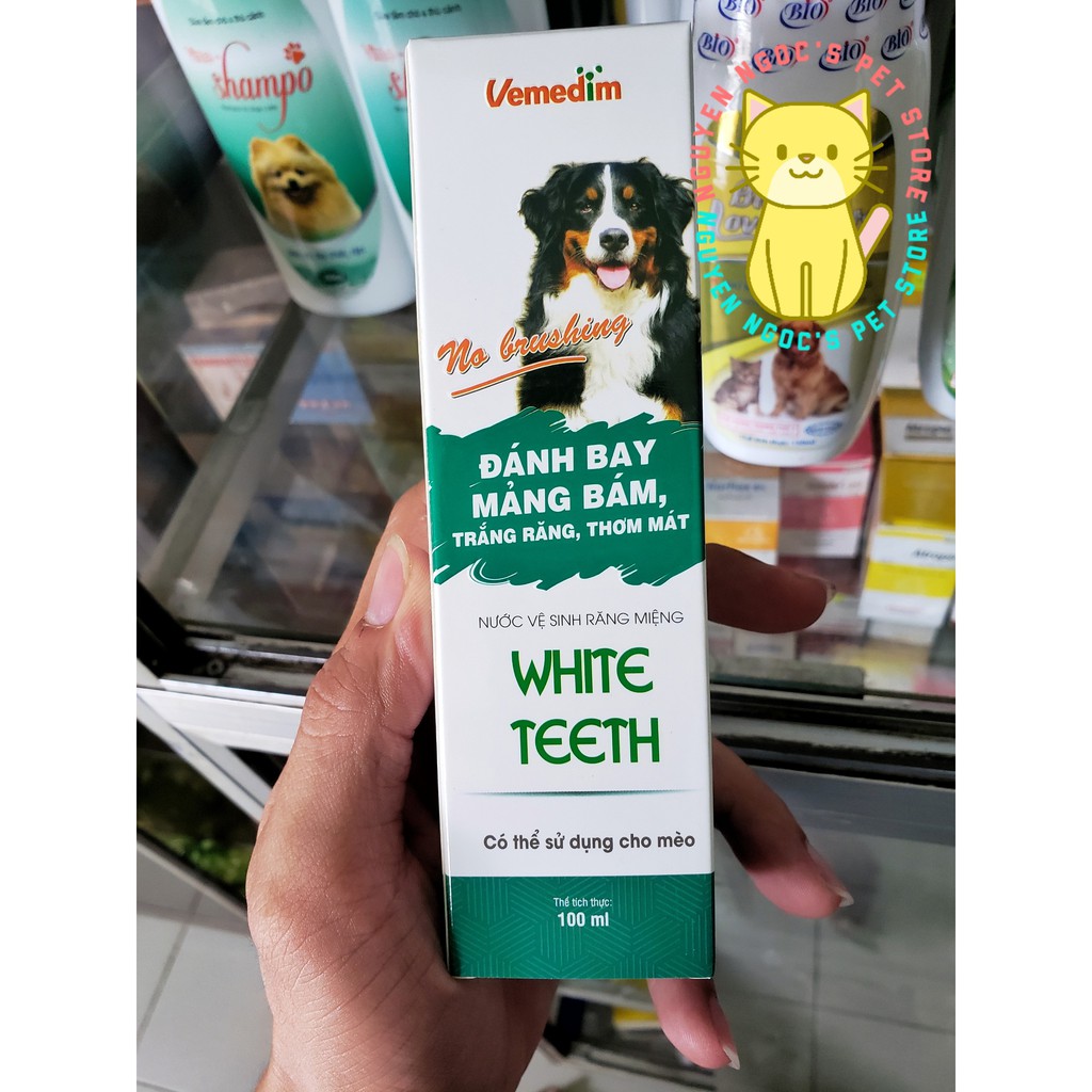 Nước súc miệng đánh bay mảng bám, trắng răng, thơm mát dùng cho CHÓ MÈO VEMEDIM WHITE TEETH 100ml