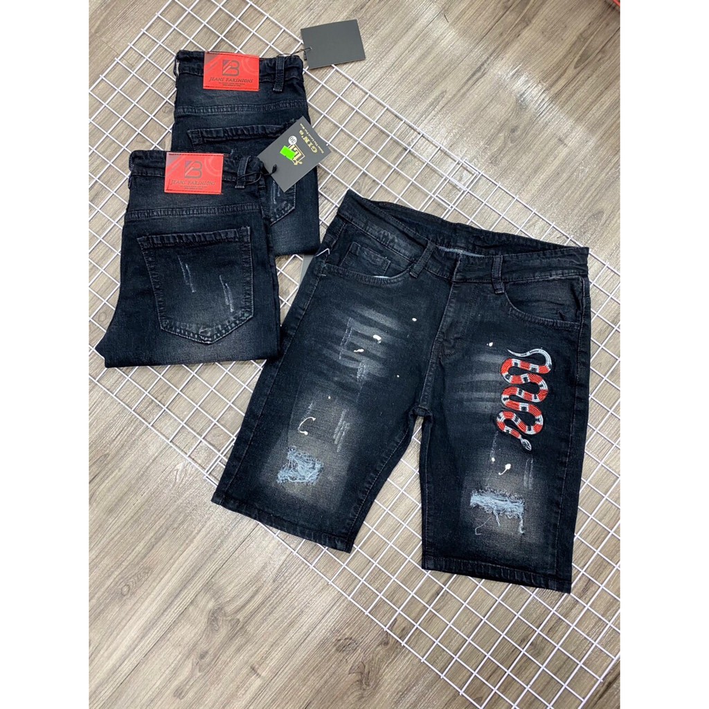 Quần short jean nam co giãn, họa tiết độc đáo, Quần đùi chất bò cao cấp  thời trang DT.SHOP89