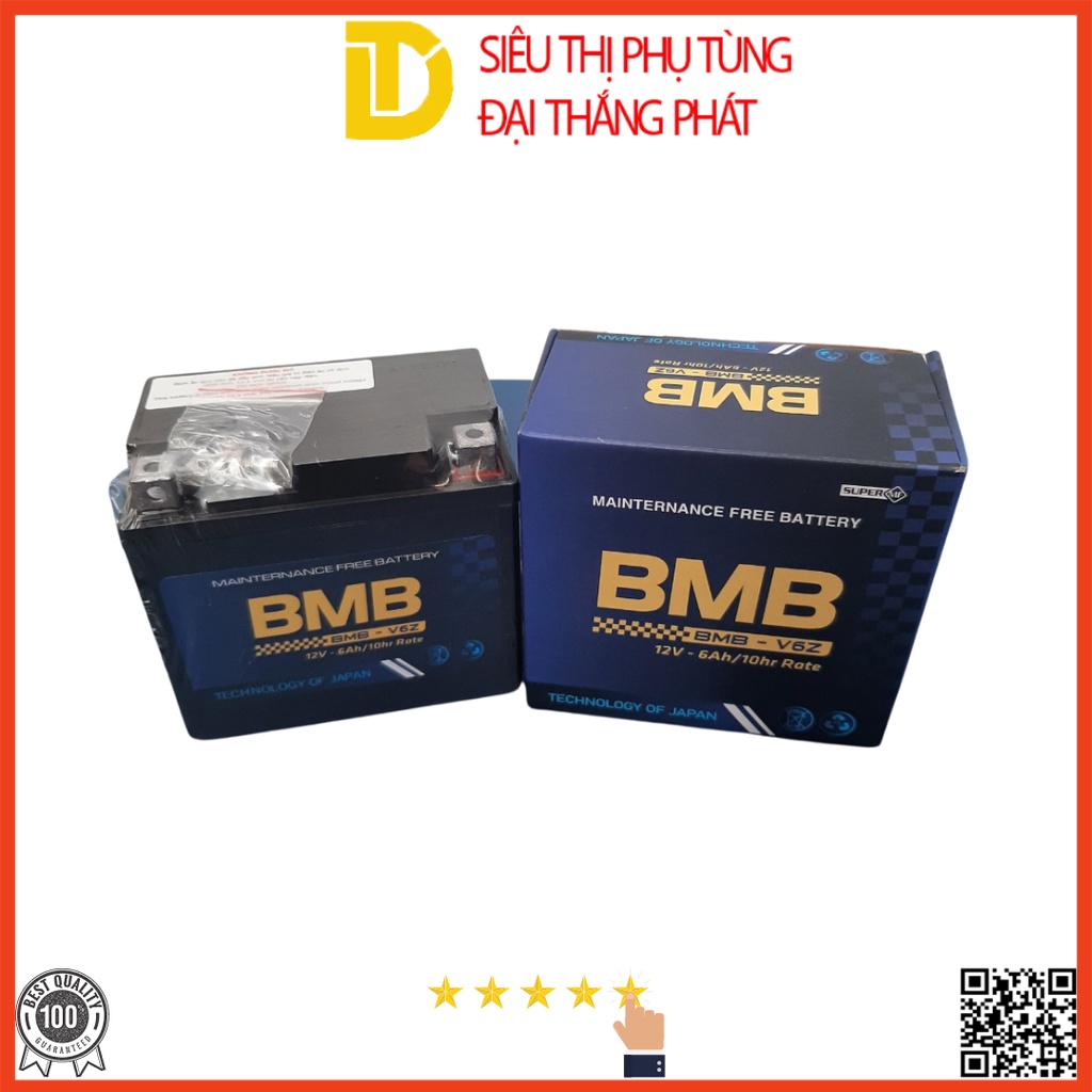 Bình Ắc Quy Khô NHẬT BẢN BMB-V6Z 12V - 6Ah. Dành cho xe số, xe ga Honda, Yamaha, Suzuki, SYM.