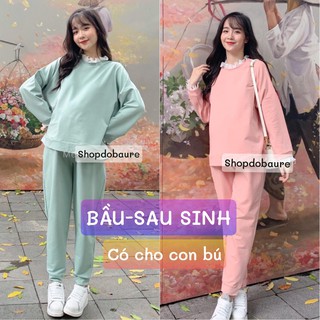 [Bộ ĐỒ MẶC BẦU ] Bộ bầu và sau sinh hoodie chất nỉ da cá mùa ĐÔNG siêu ấm BD04