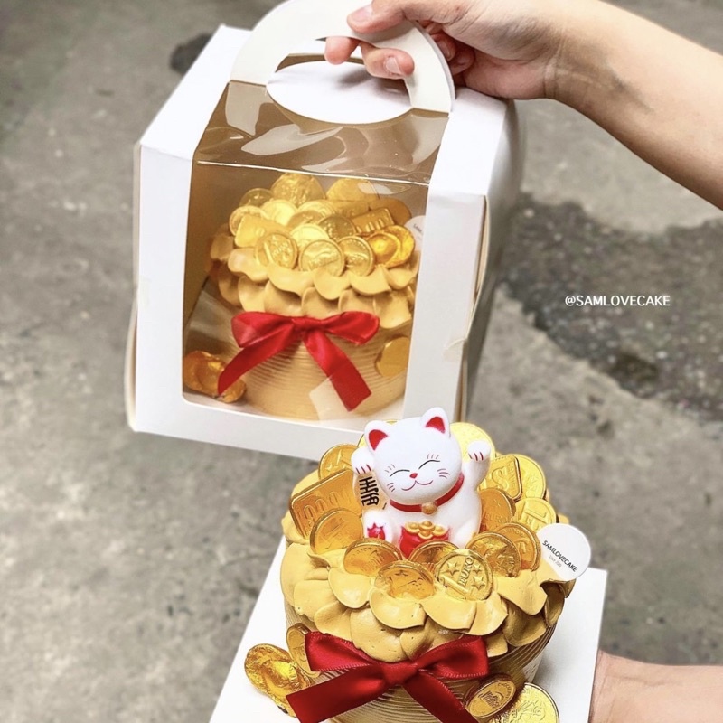 Hộp đựng bánh sinh nhật quai xách trắng 17x17 cao 15cm