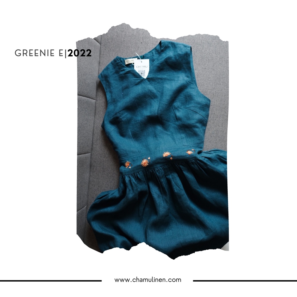 Đầm Linen Premium 100% dáng chữ A thêu tay | GREEnie E | CHAMULINEN