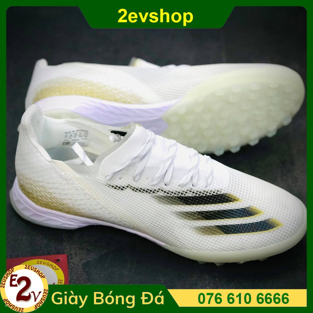 Giày Đá Bóng 𝗧𝗙 𝗔𝗱𝗶𝗱𝗮𝘀 𝗫 𝗚𝗛𝗼𝘀𝘁𝗲𝗱.𝟭 Trắng Vàng Đồng Đã Khâu
