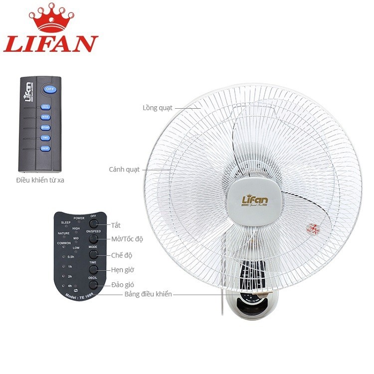 Quạt Treo Tường Có Remote Lifan TE-1688 ( Giao Màu Ngẫu Nhiên )