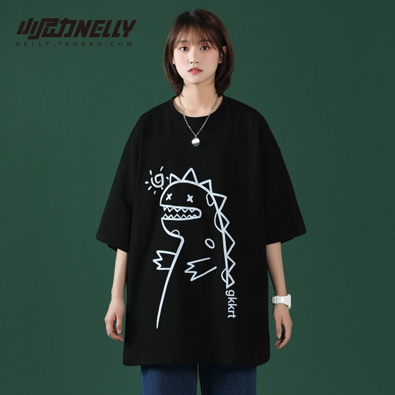 Áo thun form rộng nam nữ unisex ngắn tay khủng long full size M-5XL, chất cotton thoáng mát
