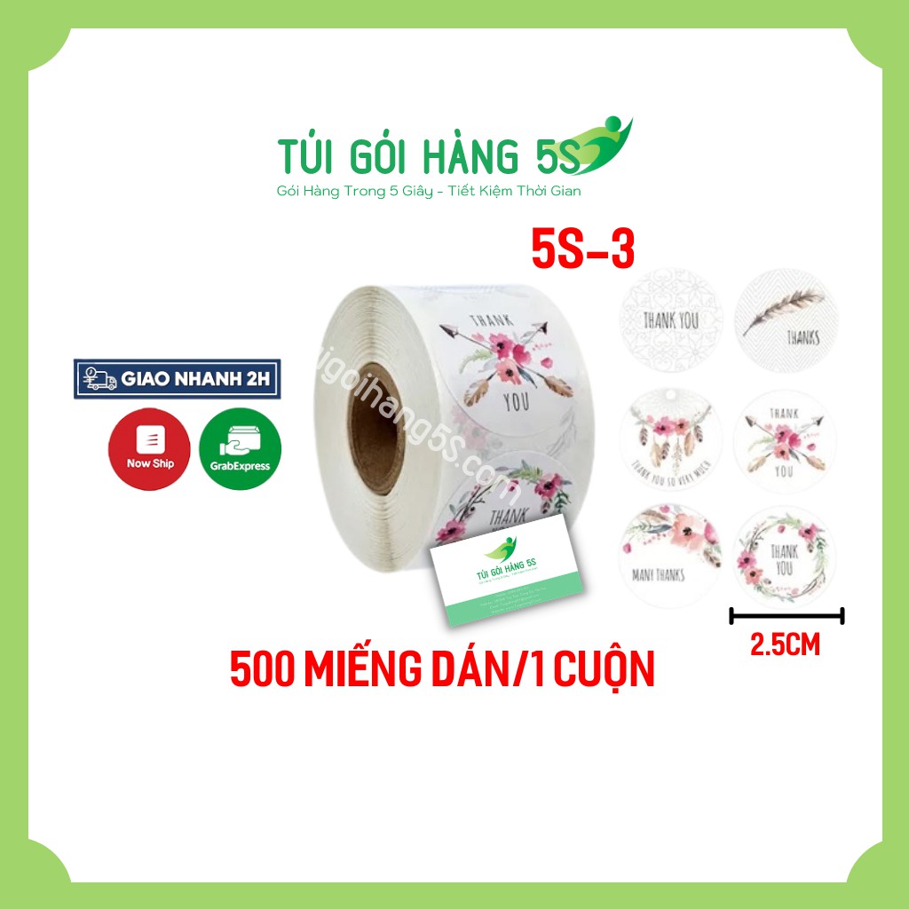 [Mã SKAMLTS7 giảm 10% đơn 150K] Tem Nhãn Dán Sticker Thank You 500 cái/1 cuộn - Miếng dán decal chữ Thank you