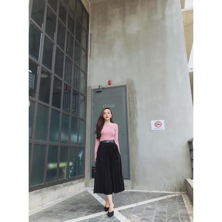 Chân váy xếp li dáng dài cạp cao chân váy midi nữ công sở MIVOSA CV002