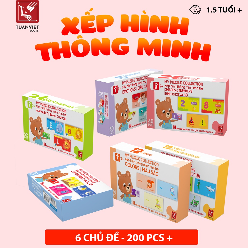 Đồ chơi Xếp hình Ghép Nối Thông Minh TuanViet Books Cho Bé từ 1,5+ - 6 hộp chủ đề