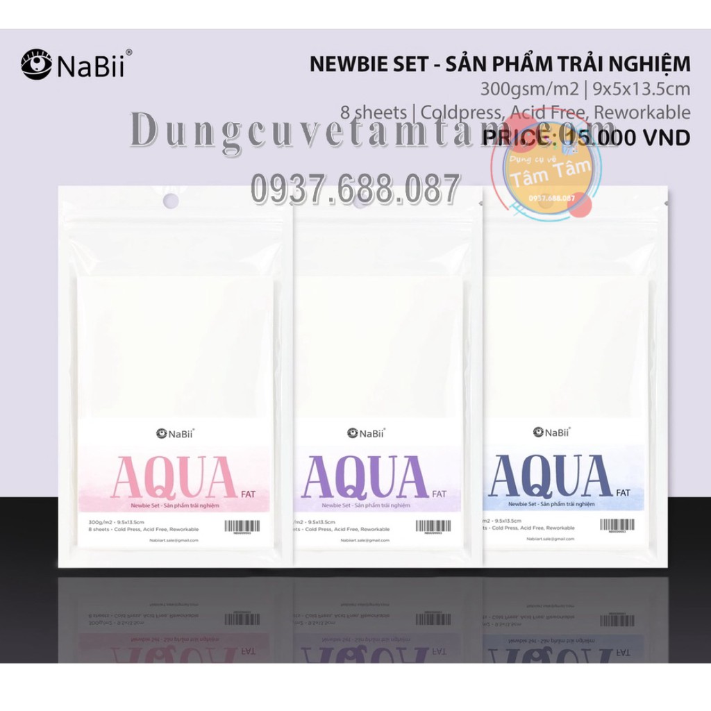 TÂM TÂM -Giấy vẽ màu nước Nabii Aqua Fat 300gsm - Newbie Set Xấp 8 tờ