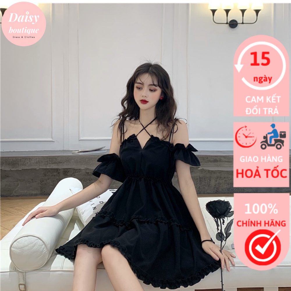 Váy đen đan dây buộc cổ, đầm Ulzzang nữ có size cho người bigsize, chất mềm mịn không nhăn Daisy Boutique SP000122