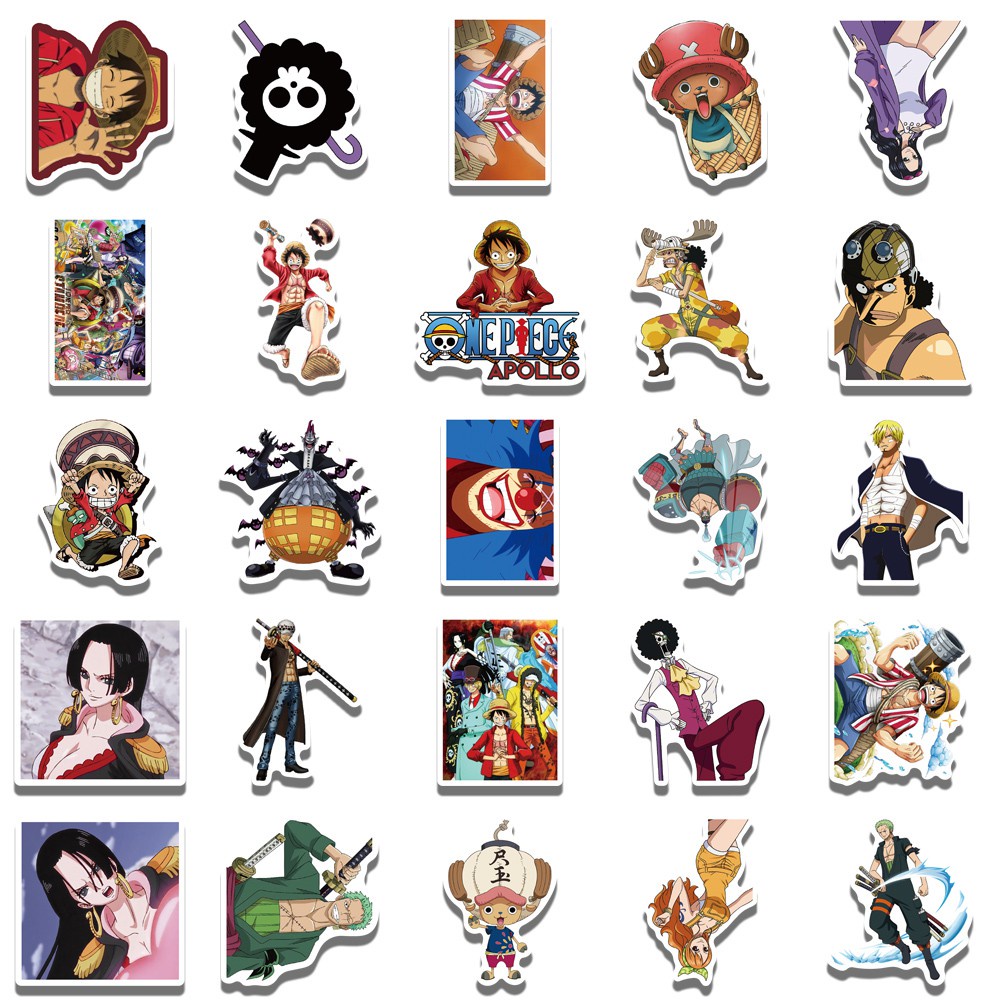 Bộ 50 miếng dán chống thấm nước in họa tiết anime One Piece dùng trang trí laptop hành lý