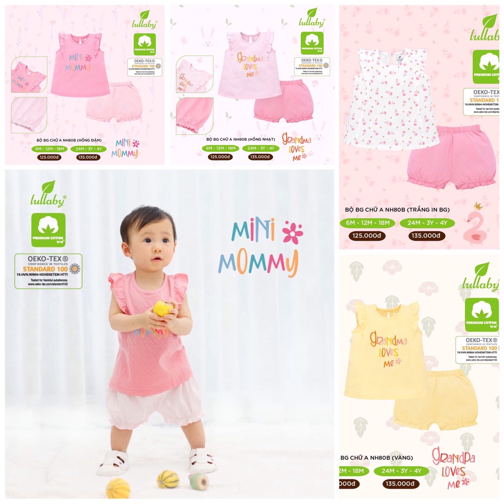 [RẺ VÔ ĐỊCH] Bộ cánh tiên chữ A in họa tiết bé gái cotton cao cấp Lullaby chính hãng