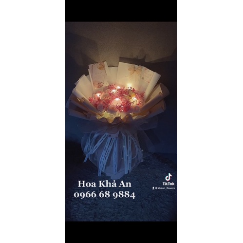 Bó hoa babi khô mix Chùm đèn mix sáp 4lớp siêu cao cấp. Thiết kế bởi Khả An.