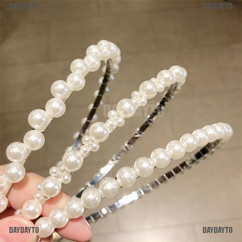 Băng Đô Cài Tóc Đính Hạt Ngọc Trai Đơn Giản Phong Cách Punk Cho Nữ