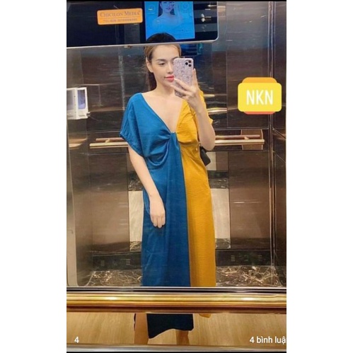 Đầm suông phối 2 màu vàng tím