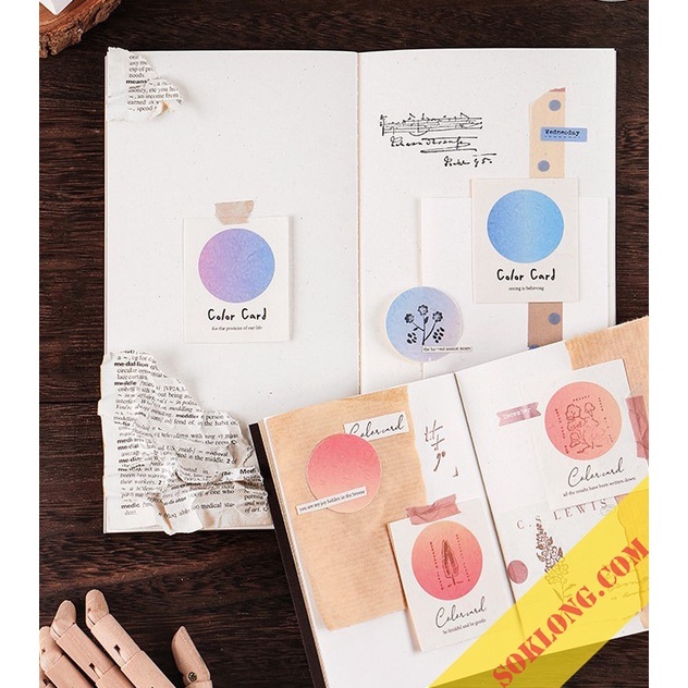 Hộp 40 tờ sticker kiêm note Color card để đóng mực con dấu SOKLONG, viết chữ trang trí bullet journal NO07