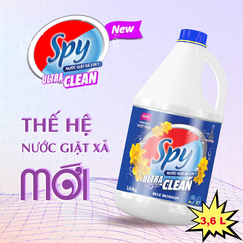 Nước giặt xả SPY Ultra Clean màu Xanh Dương 3,6 kg hương nước hoa Pháp