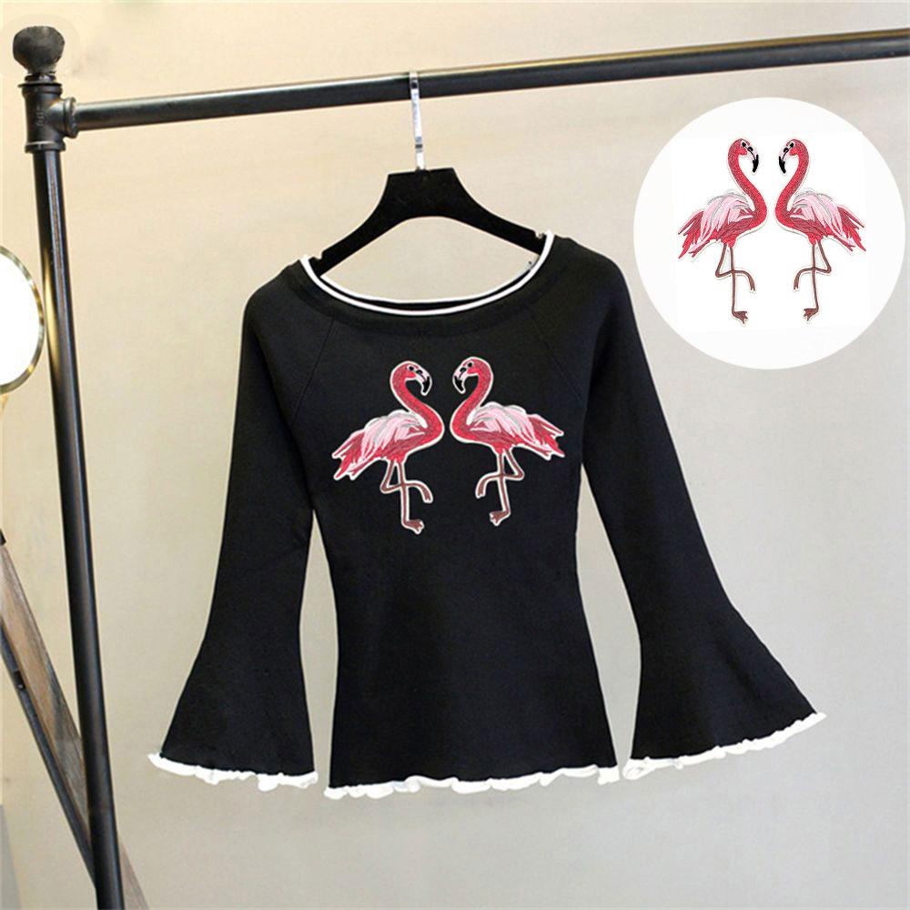 Set 2 Miếng Vá Quần Áo Hình Chim Hồng Hạc DIY
