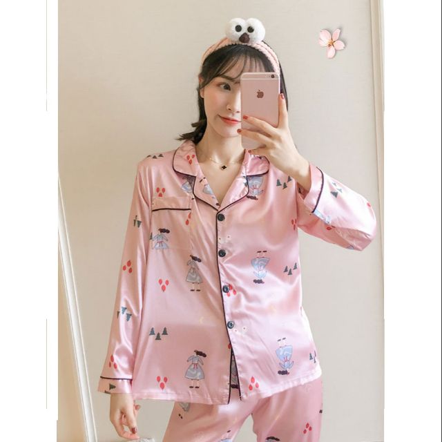 Pijama lụa phi dài tay princess cute